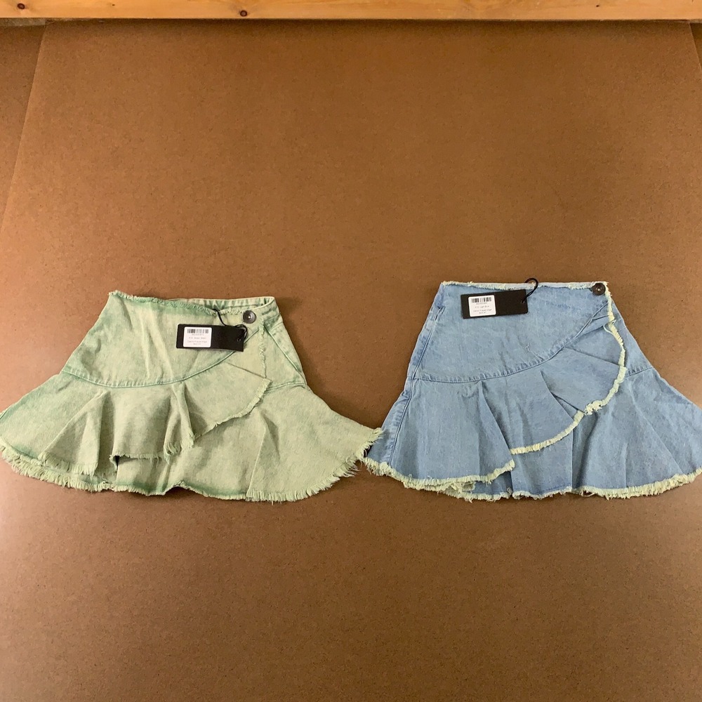 Kin Kin Girls Size 4 Blue Green Washed Denim Petal Frayed Hem Skirt 2 Pieces NWT